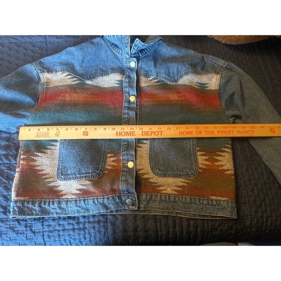 Vintage Southwestern Blanket Panel Denim Jacket Western Aztec Medium Wash read - Picture 9 of 11